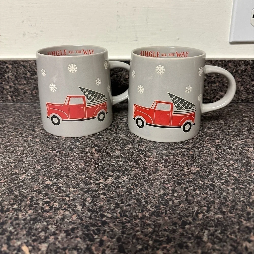 Christmas Red Truck Ceramic Mug Set